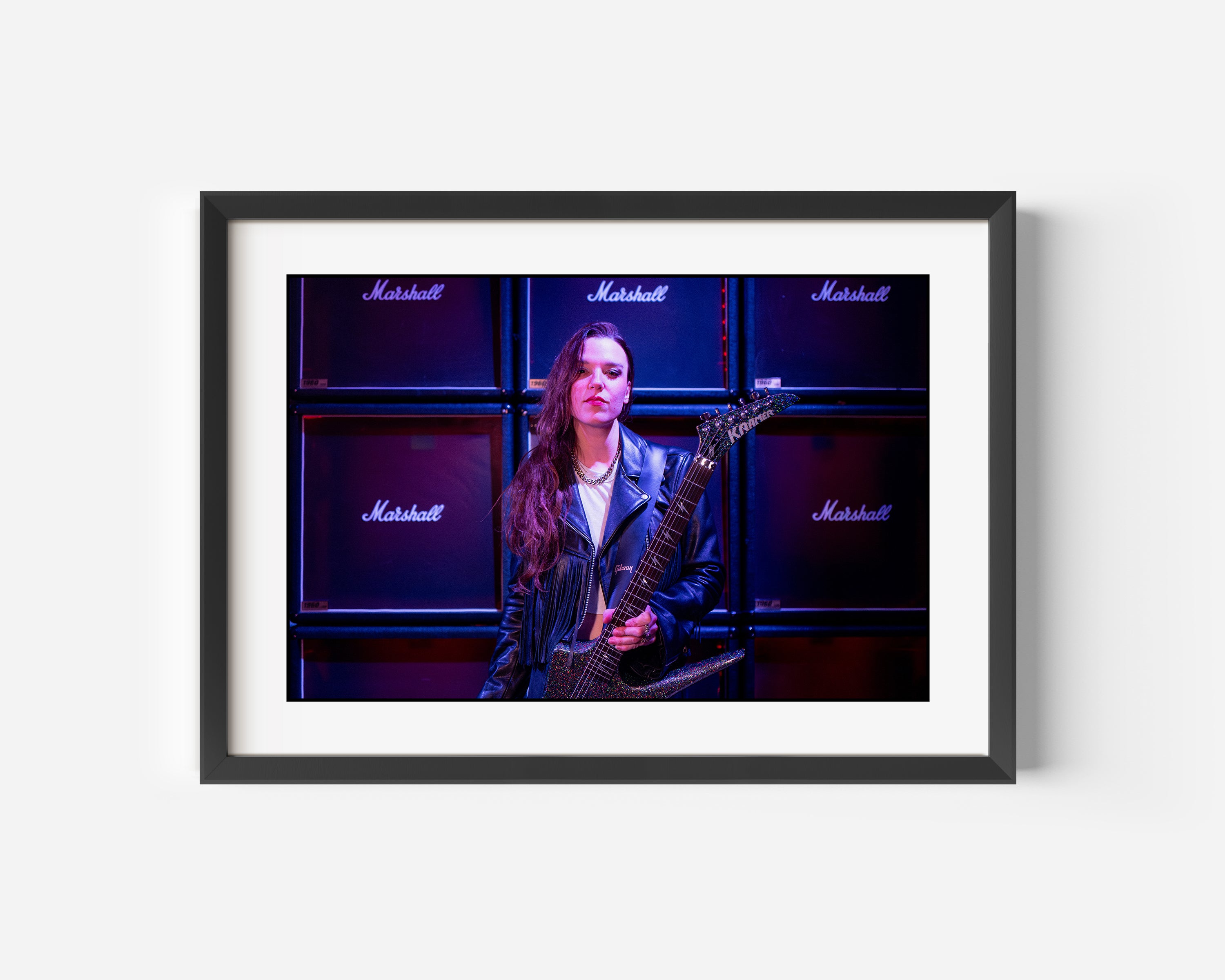 Lzzy Hale Halestorm Fine Art Color Photography Print - Lzzy Hale Backstage in Paris, France with her Signature Marshall Amplification and Signature Kramer Voyager