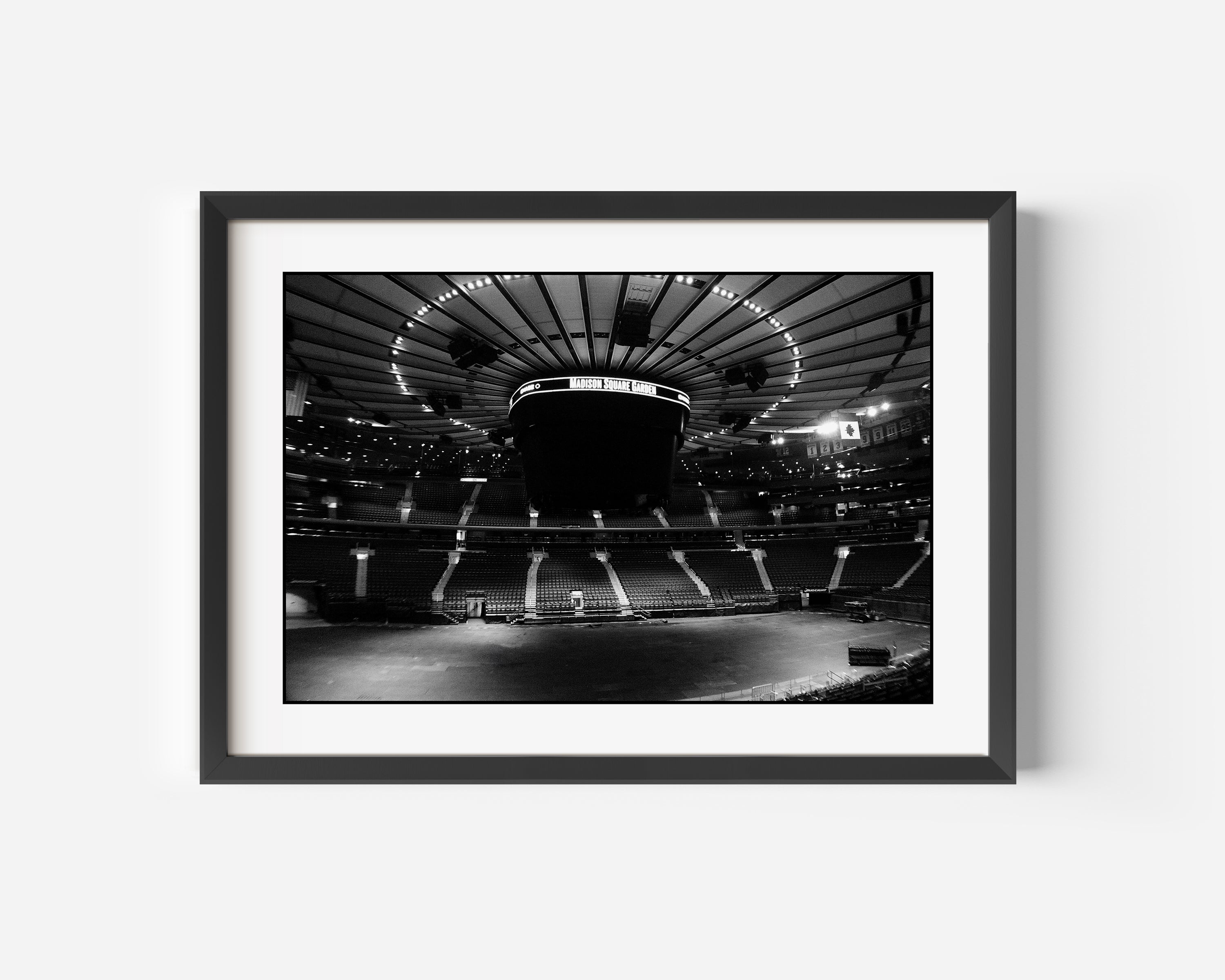 Madison Square Garden Fine Art Black and White Photography Print - A completely empty view of Madison Square Garden in New York City, New York