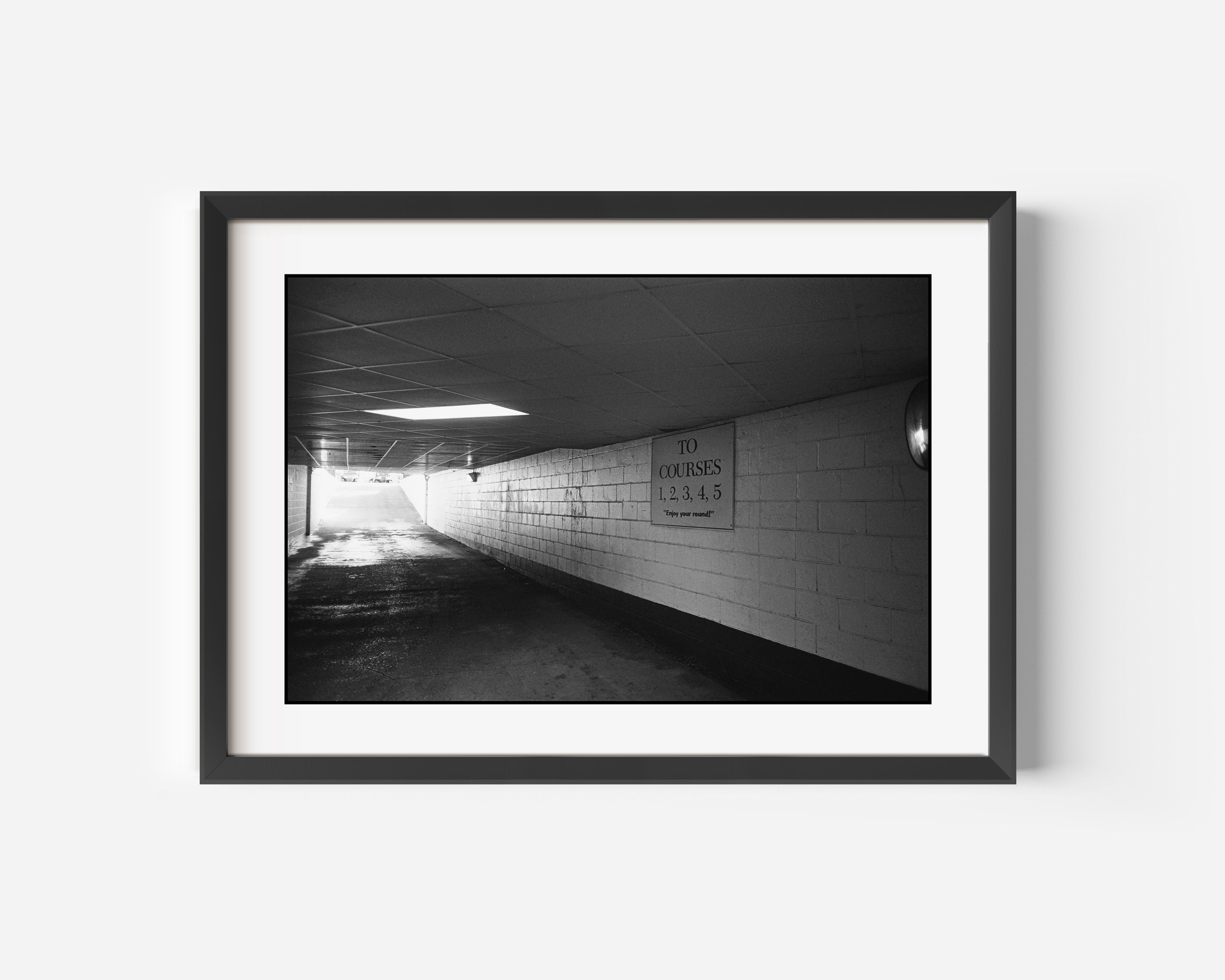Pinehurst No 2 Clubhouse Cart Barn Fine Art Black and White Photography Print. 'Enjoy Your Round' at Pinehurst Resort Courses 1, 2, 3. 4 and 5.