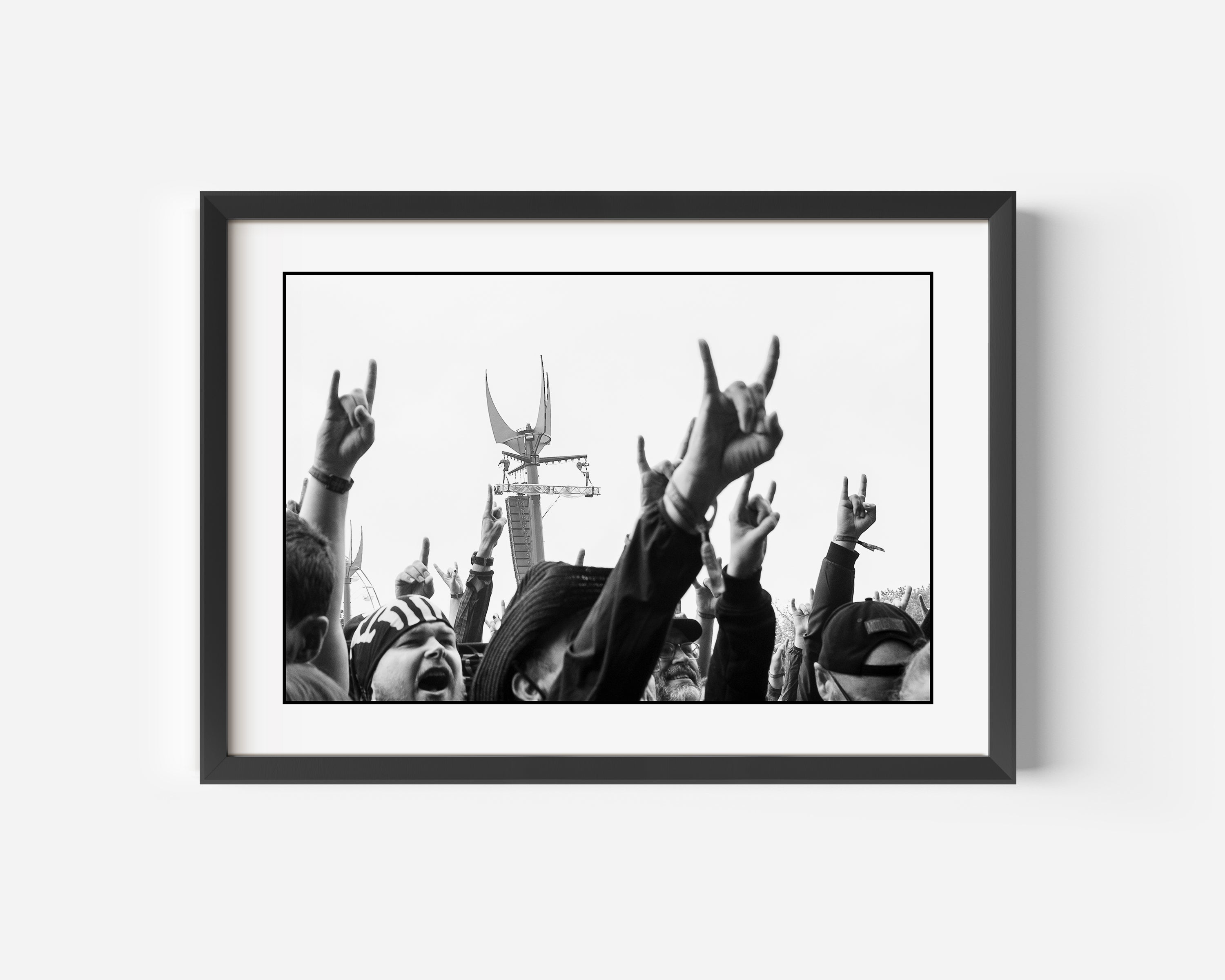 Hellfest France Fine Art Black and White Photography Print - Music Fans 'Raise Your Horns' at a Metal Festival in Clisson, France