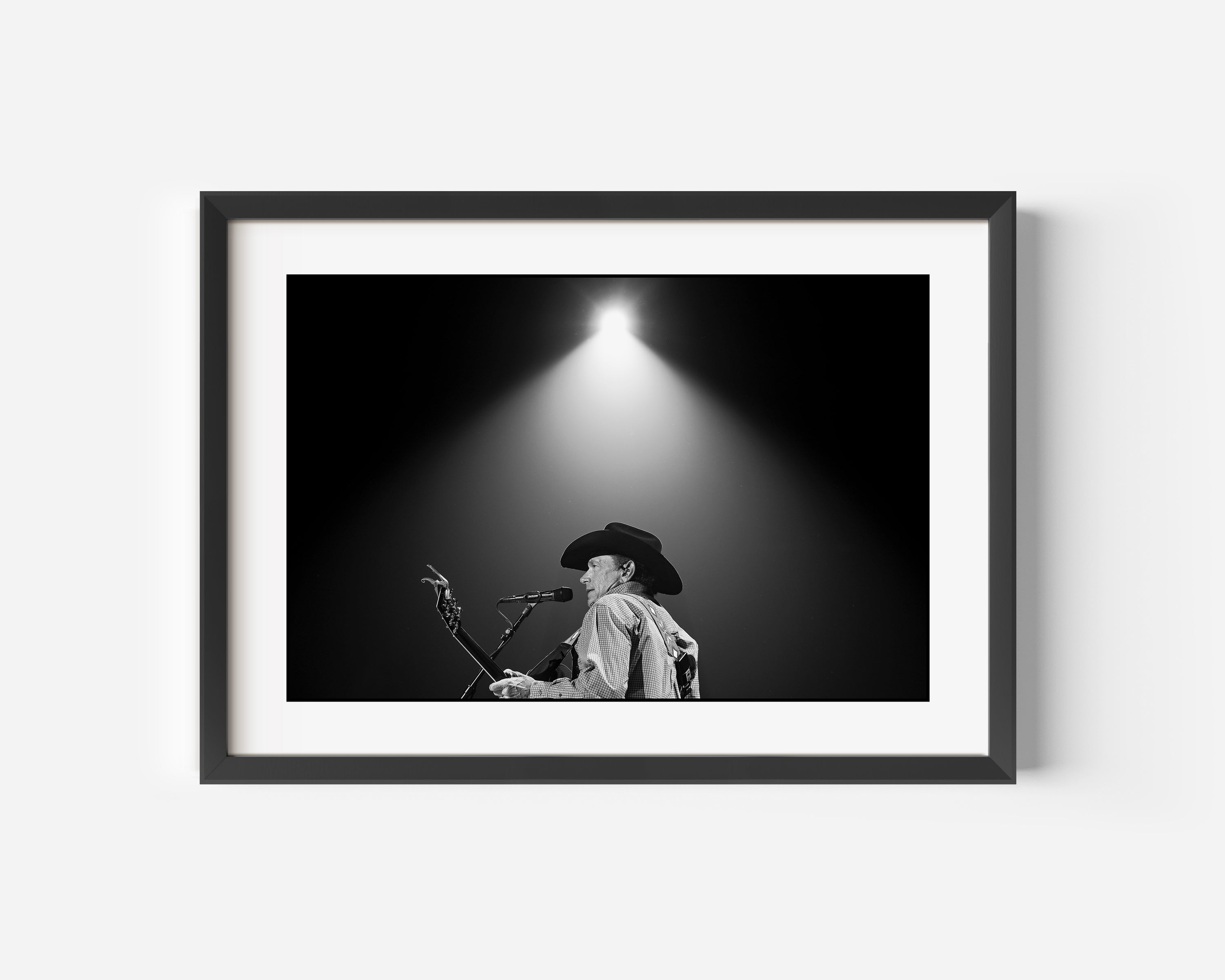 George Strait Fine Art Black and White Photography Print On Stage Under The Spotlight in Wichita, Kansas 2020