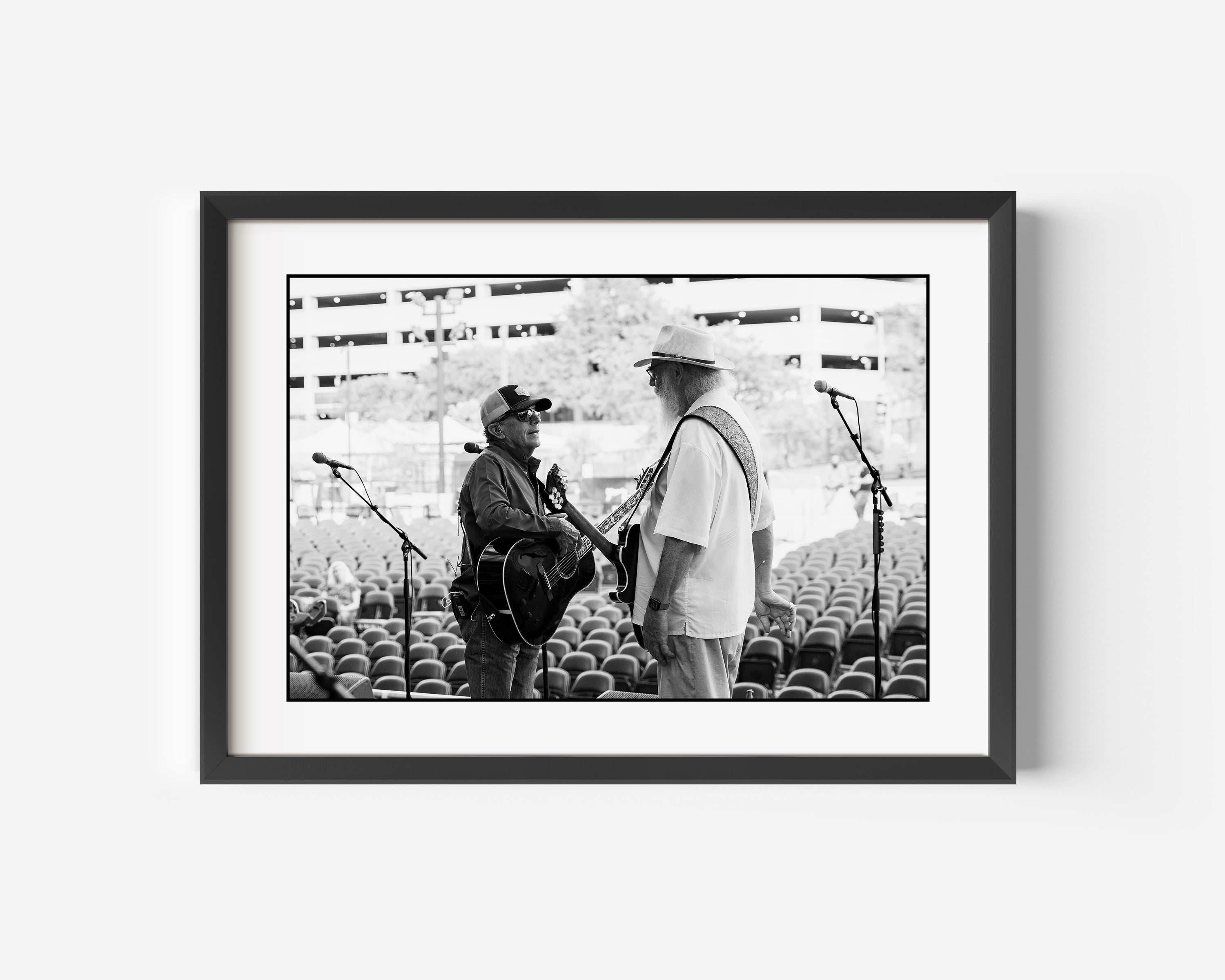 George Strait Fine Art Black and White Photography Print Soundcheck with Ray Benson of Asleep At The Wheel in Austin, Texas 2021